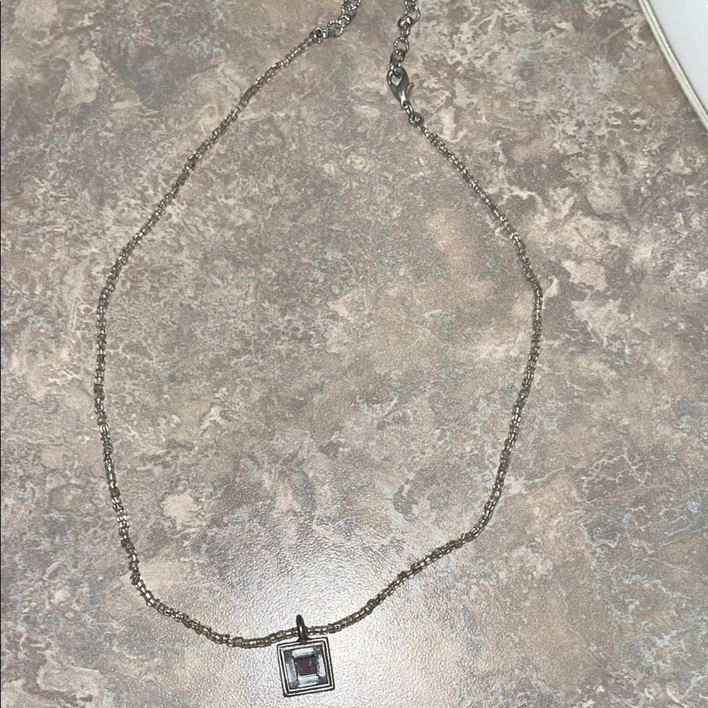 Silver beaded Necklace with Delicate Square Pendant